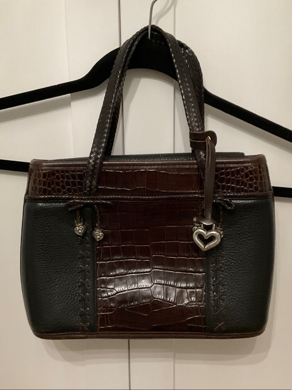 Brighton Structured Brown & Black Croc-Texture Tote Handbag